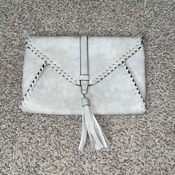 Unbranded Handbags - Light Gray Whipstitch Envelope Clutch with Tassel Detail